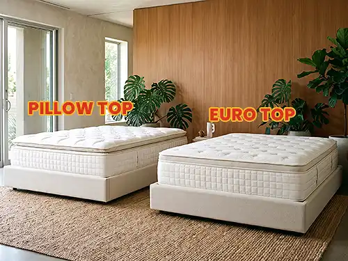 Perbandingan kasur spring bed Pillow Top dan Euro Top berdampingan