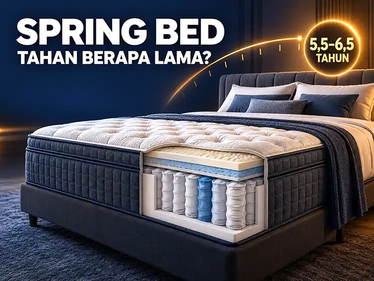 Potongan spring bed berpegas kantong dengan tulisan Spring Bed Tahan Berapa Lama