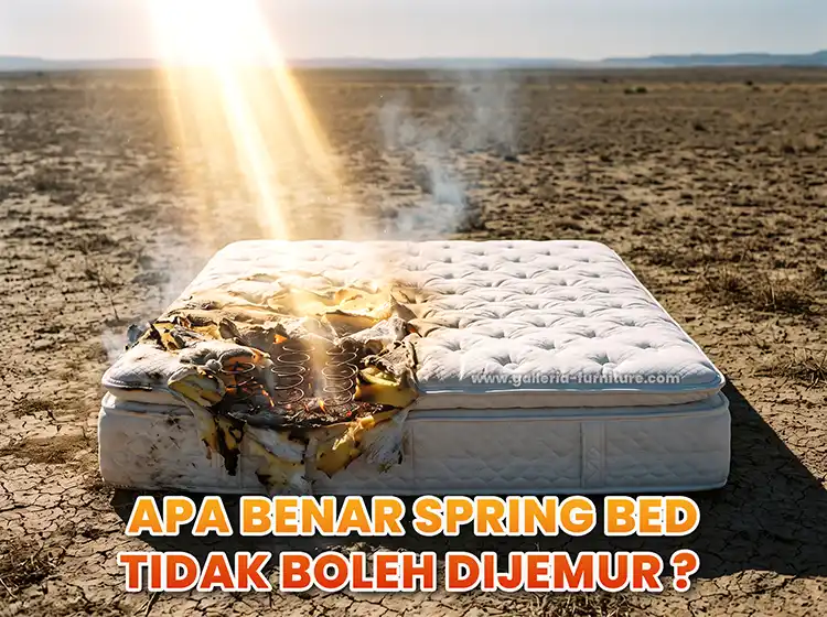 Spring bed di bawah sinar matahari terik dengan lapisan yang rusak