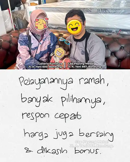 Ulasan kepuasan pelanggan Galleria Furniture Bandung.