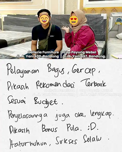 Bukti transaksi dan testimoni positif pembeli Galleria Furniture Bandung